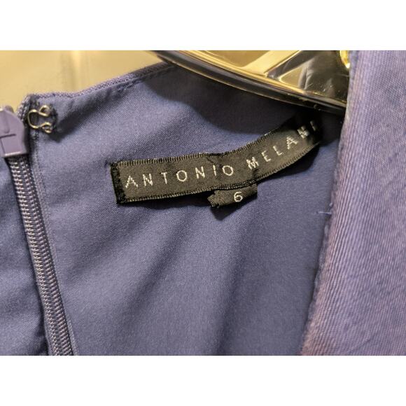 Antonio Melani Sheath Dress Blue Pleated Short Sleeves Business Cocktail Size 8 - Picture 4 of 6